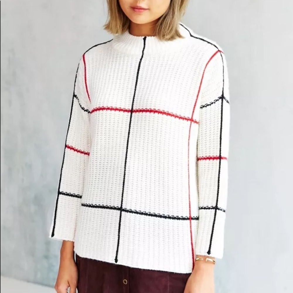 ❤️ Urban Outfitters Lucca Couture window pane plaid knit mock neck sweater